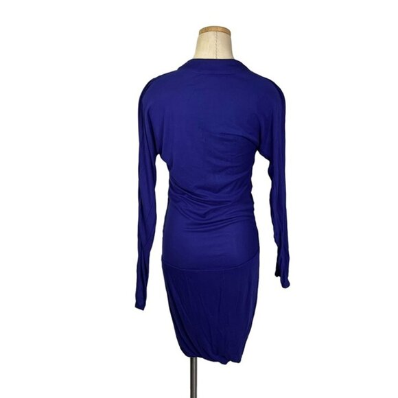 BCBGmaxazria Women's dress S purple blue long sleeve mini faux wrap jersey knit - Picture 7 of 10